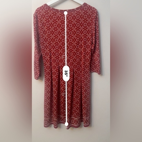 Max studio size L red dress floral print  pleated fit and flare 3/4 sleeves - Picture 9 of 10